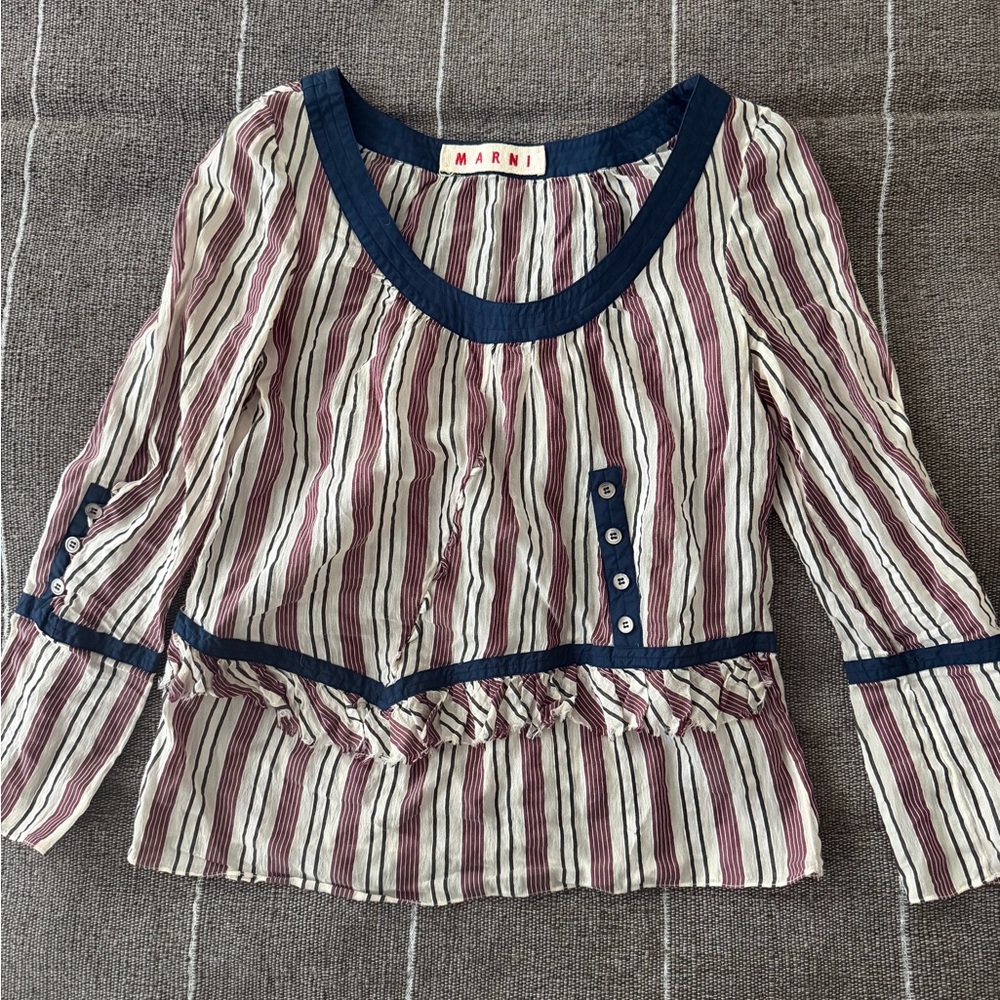 Marni Striped Blouse - Navy and Burgundy